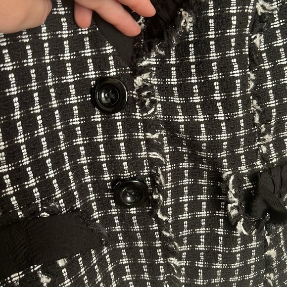 VINTAGE GUC 14 black and white tie plaid tweed 3/4 sleeve blazer 2 snap buttons - Picture 4 of 10